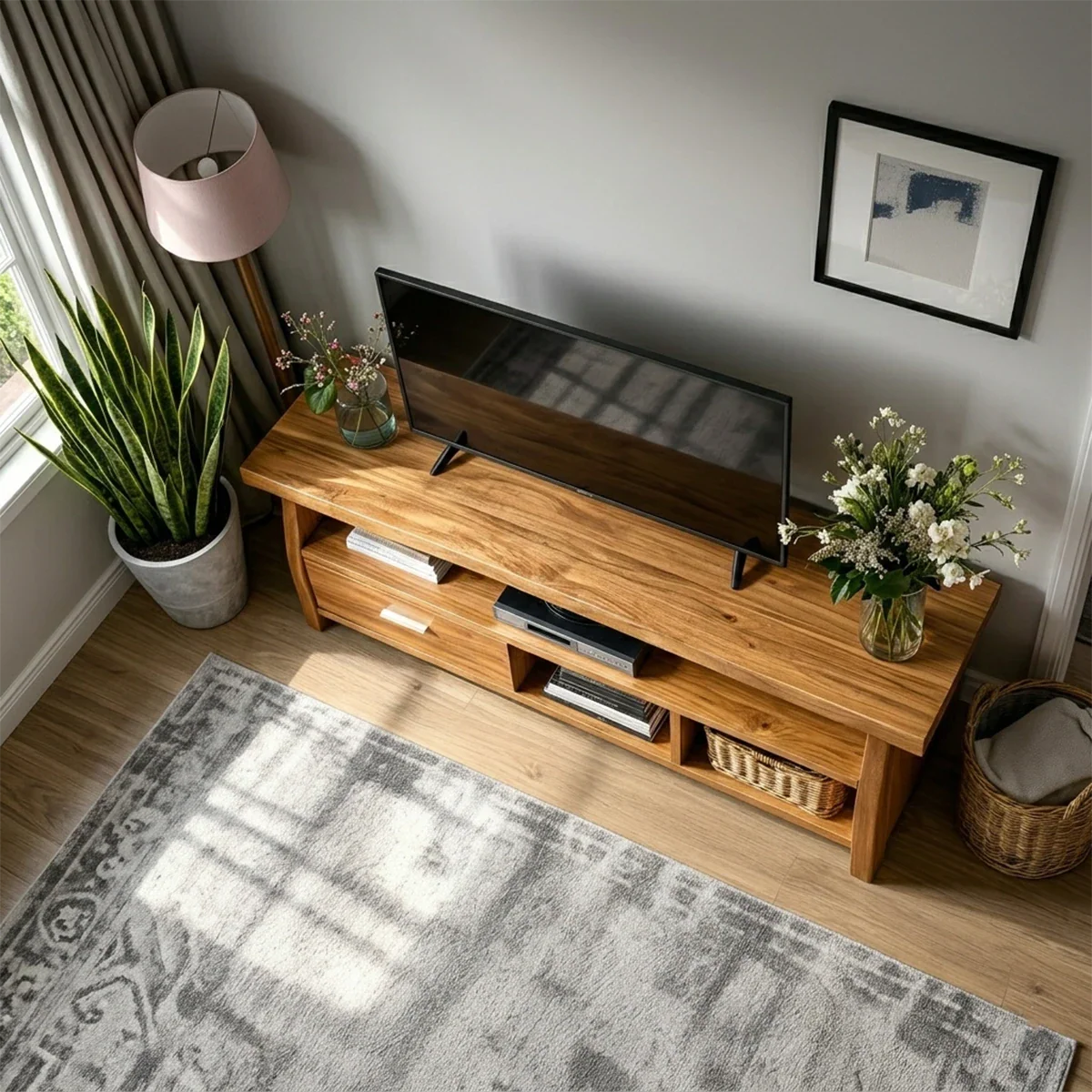 Minimalist Solid Wood TV Stand with Drawer and Open Shelf Storage Design - ArborisWood - 6
