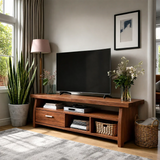 Minimalist Solid Wood TV Stand with Drawer and Open Shelf Storage Design - Arboriswood - 7