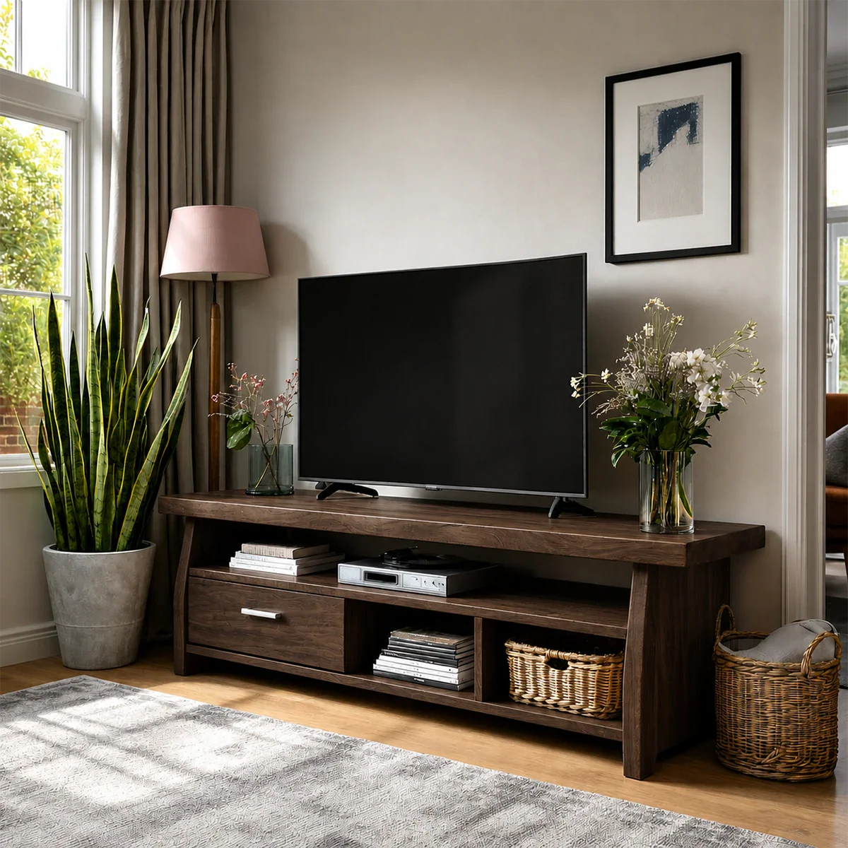 Minimalist Solid Wood TV Stand with Drawer and Open Shelf Storage Design - ArborisWood - 8