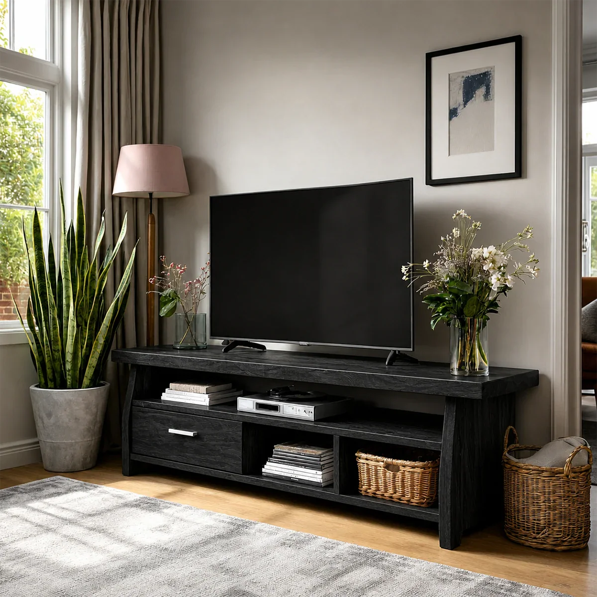 Minimalist Solid Wood TV Stand with Drawer and Open Shelf Storage Design - ArborisWood - 9