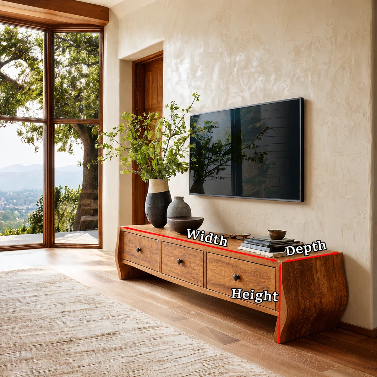 Minimalist Solid Wood TV Stand with Sculptural Drawer Storage for Living Room - ArborisWood - 11