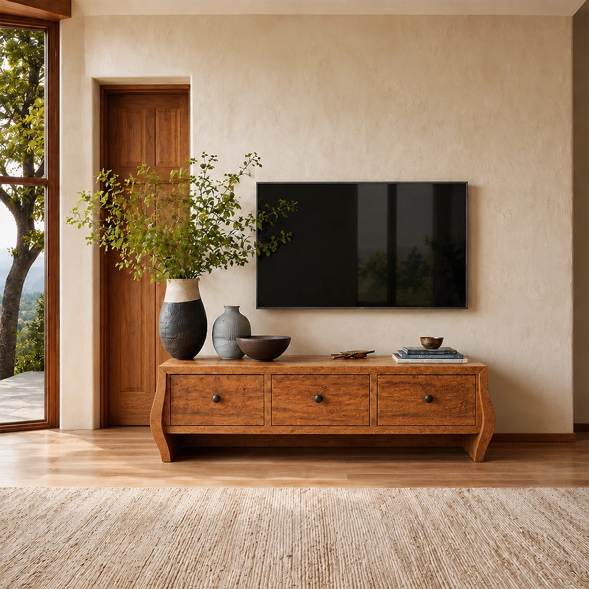 Minimalist Solid Wood TV Stand with Sculptural Drawer Storage for Living Room - ArborisWood - 12
