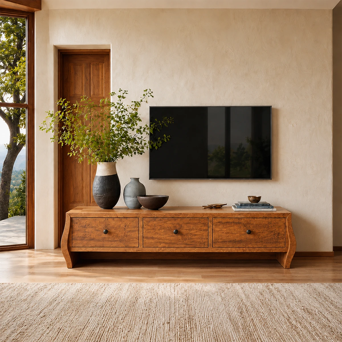 Minimalist Solid Wood TV Stand with Sculptural Drawer Storage for Living Room - ArborisWood - 14
