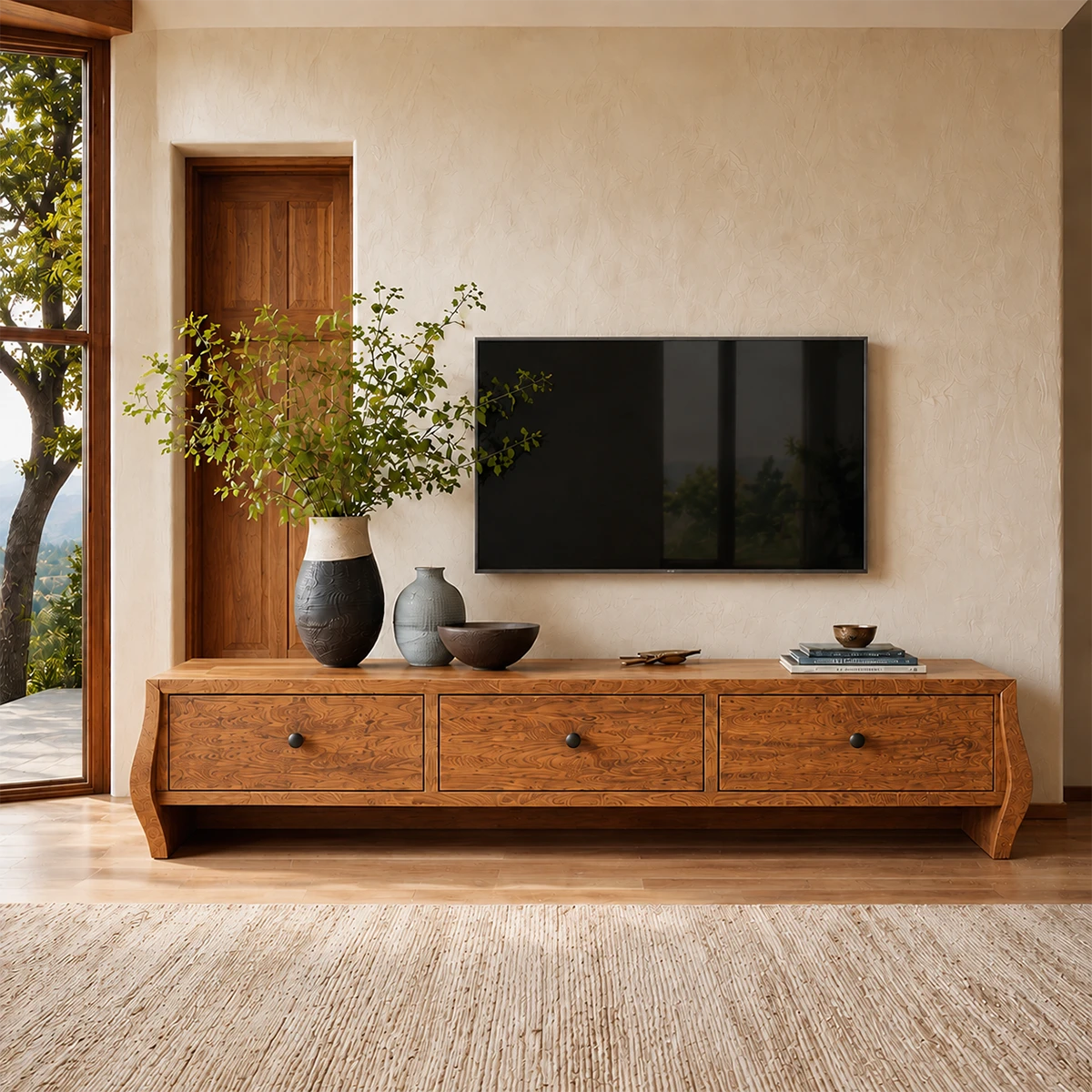 Minimalist Solid Wood TV Stand with Sculptural Drawer Storage for Living Room - ArborisWood - 15