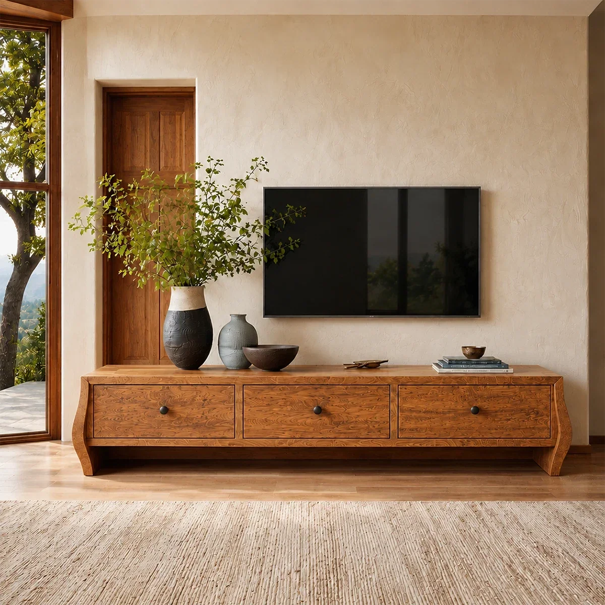 Minimalist Solid Wood TV Stand with Sculptural Drawer Storage for Living Room - Arboriswood - 15