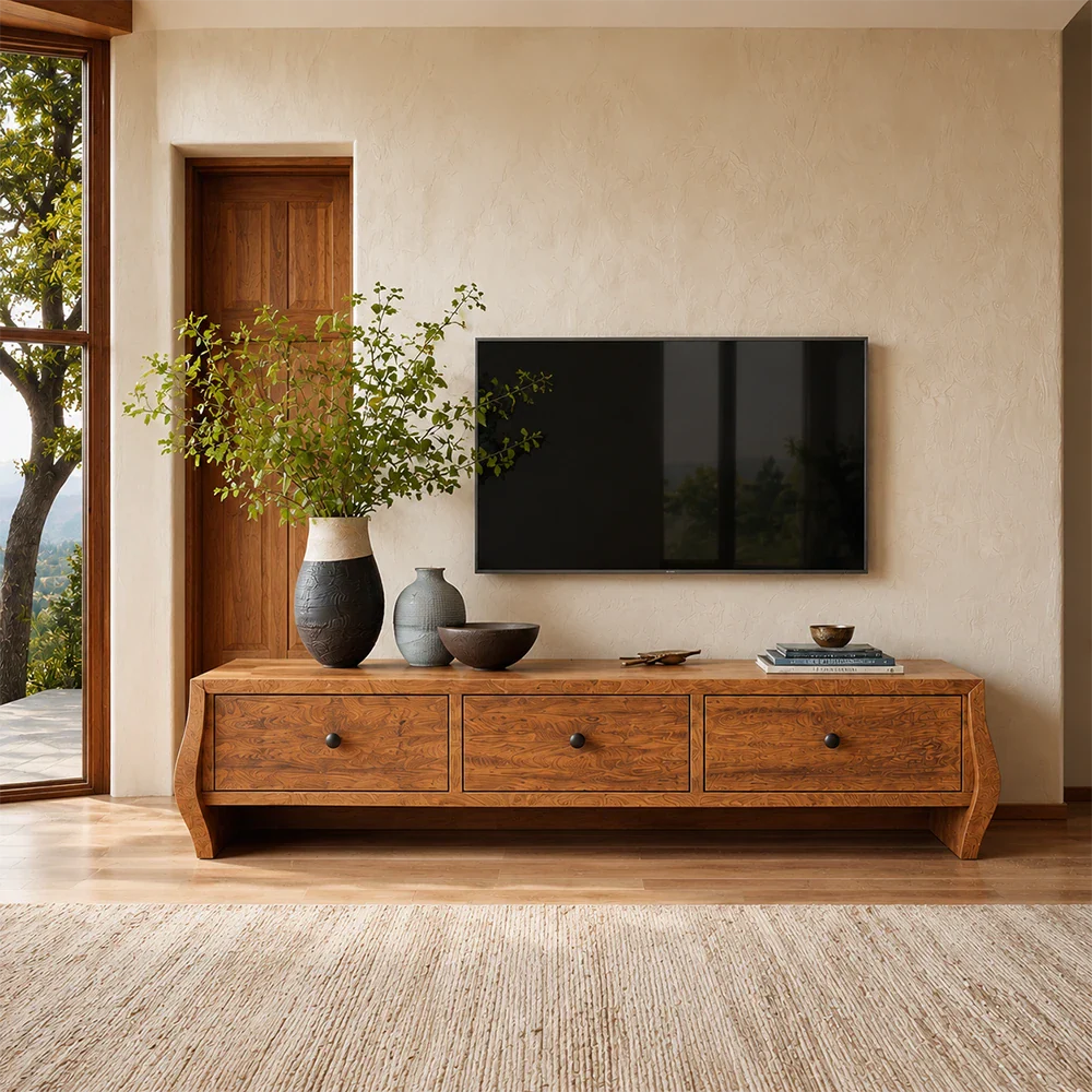 Minimalist Solid Wood TV Stand with Sculptural Drawer Storage for Living Room - ArborisWood - 3