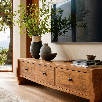 Minimalist Solid Wood TV Stand with Sculptural Drawer Storage for Living Room - ArborisWood - 4