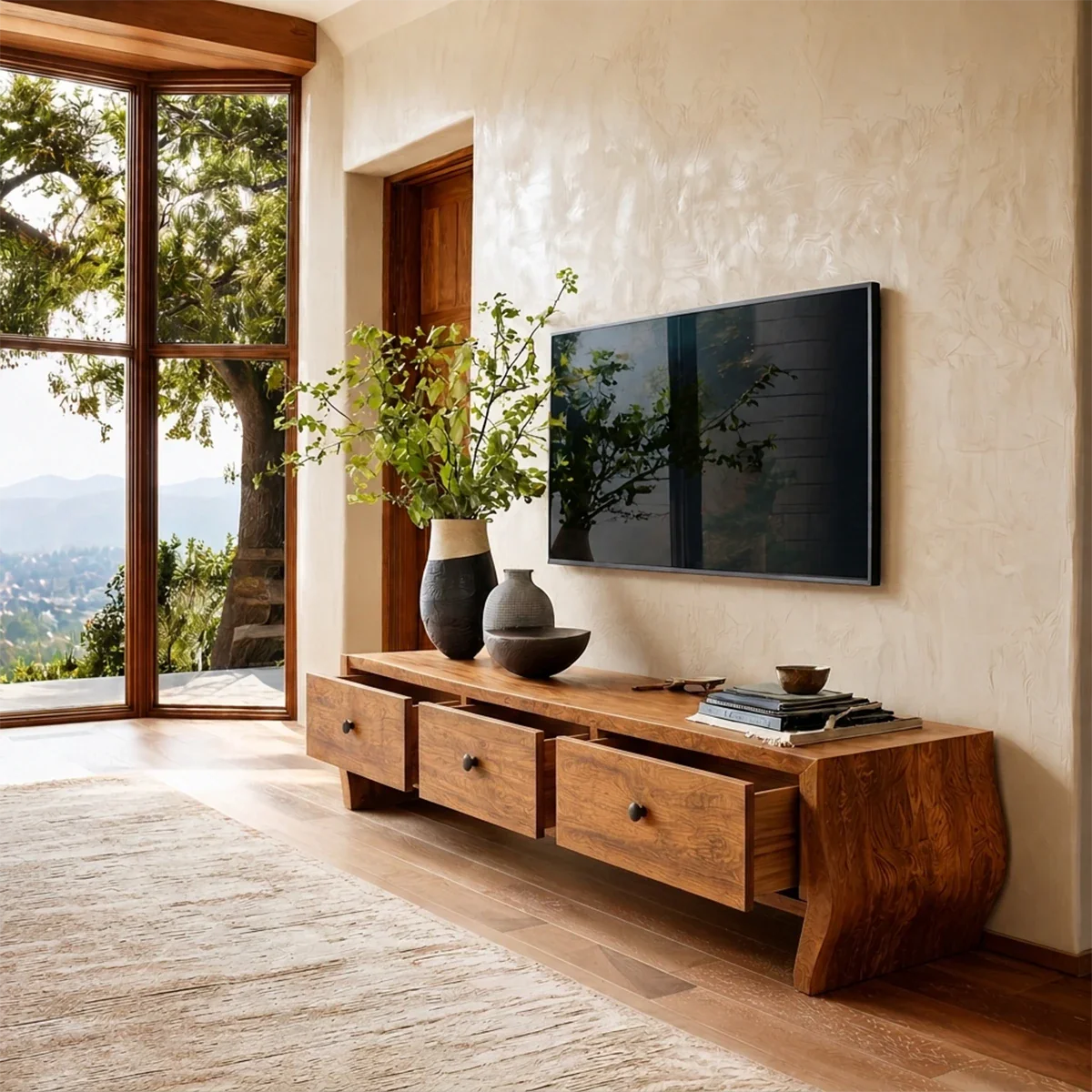 Minimalist Solid Wood TV Stand with Sculptural Drawer Storage for Living Room - ArborisWood - 5