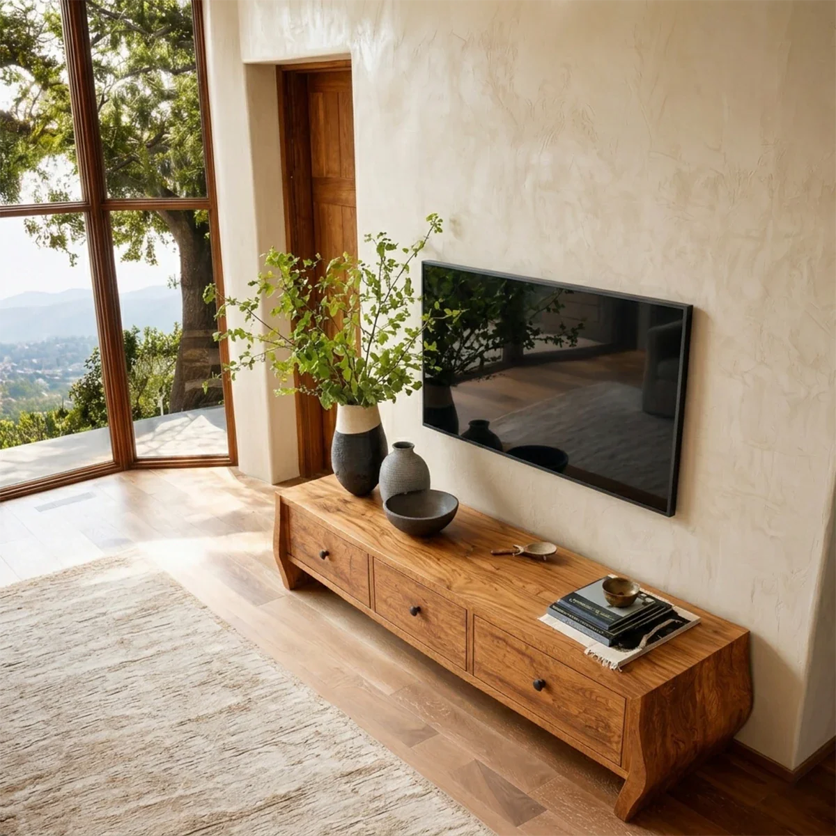 Minimalist Solid Wood TV Stand with Sculptural Drawer Storage for Living Room - ArborisWood - 6