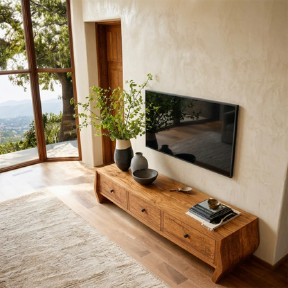 Minimalist Solid Wood TV Stand with Sculptural Drawer Storage for Living Room - ArborisWood - 6