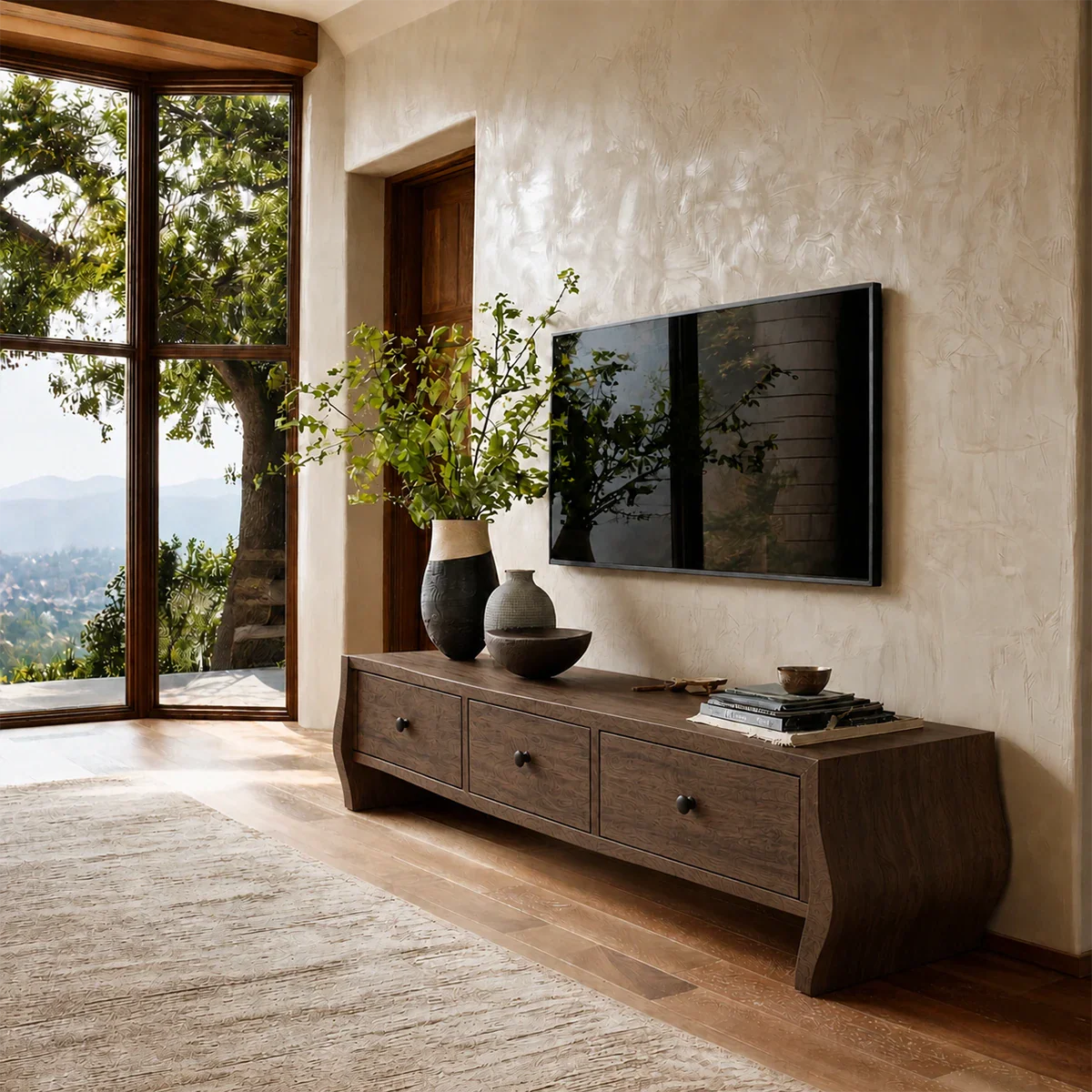 Minimalist Solid Wood TV Stand with Sculptural Drawer Storage for Living Room - ArborisWood - 7