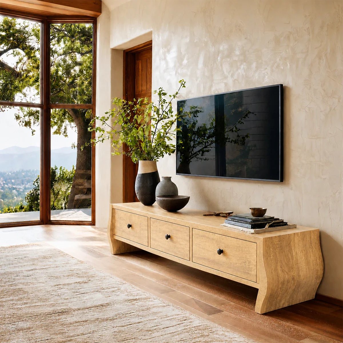 Minimalist Solid Wood TV Stand with Sculptural Drawer Storage for Living Room - ArborisWood - 8