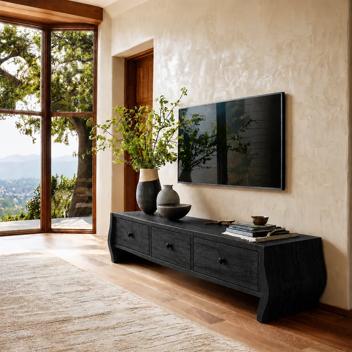 Minimalist Solid Wood TV Stand with Sculptural Drawer Storage for Living Room - ArborisWood - 9