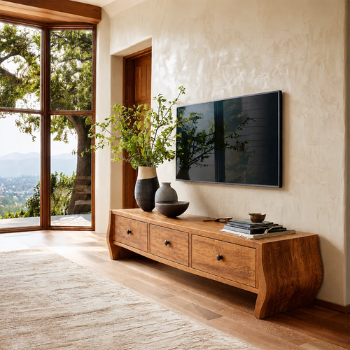 Minimalist Solid Wood TV Stand with Sculptural Drawer Storage for Living Room - ArborisWood