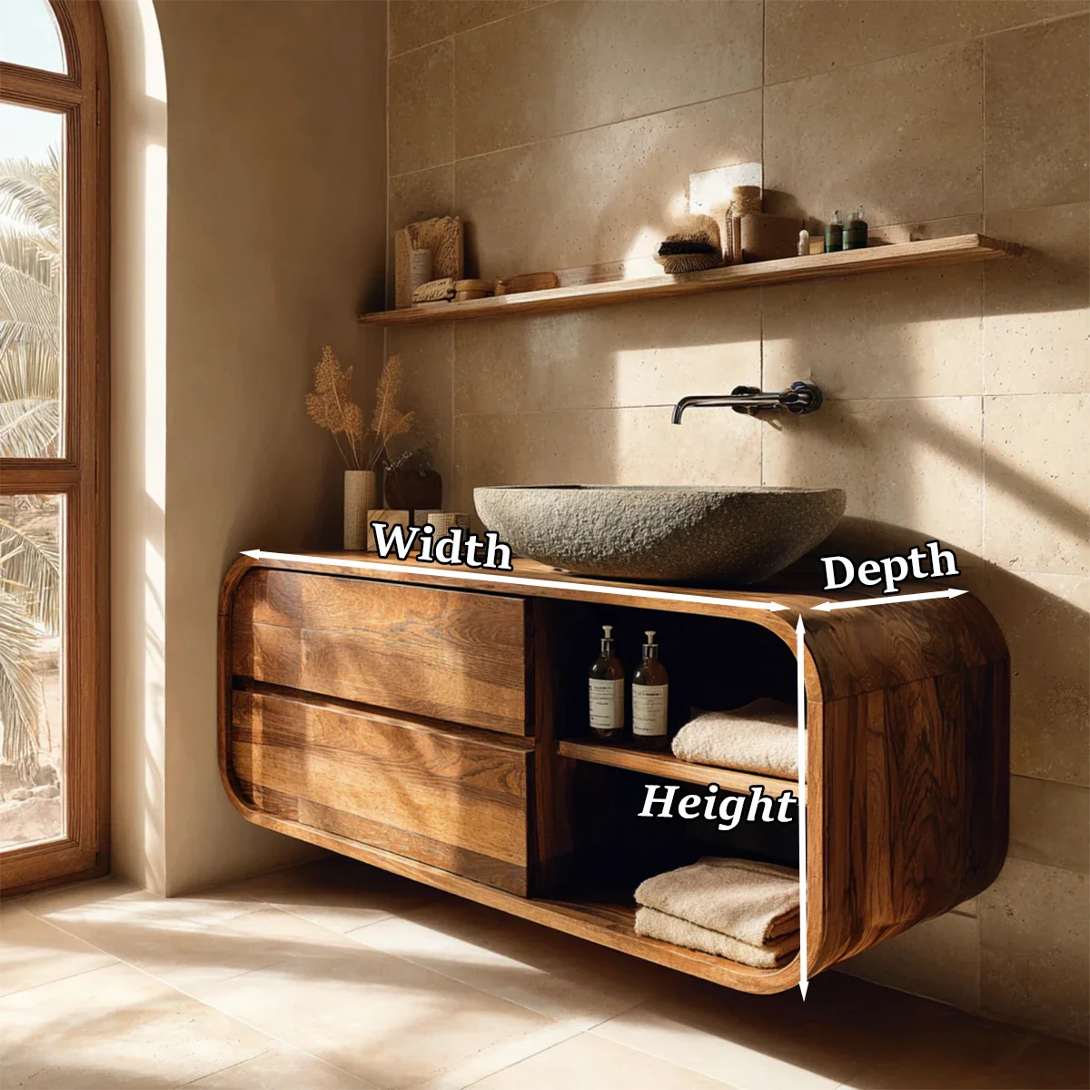 Stylish walnut vanity with storage and sink – wood bathroom vanity