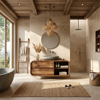 Modern walnut vanity with curved design – modern wood bathroom vanity