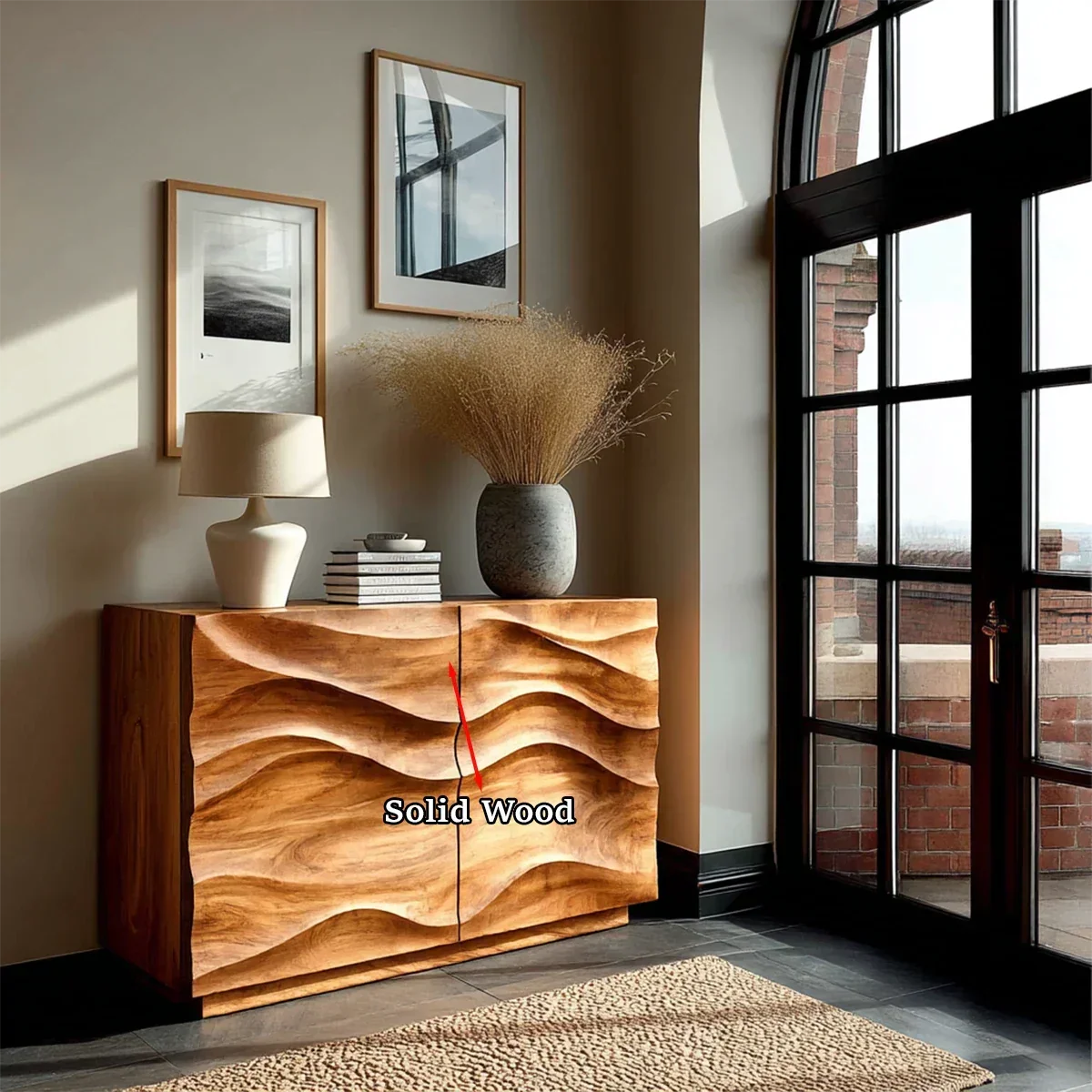 Modern Accent Sideboard in Natural Solid Wood with Flowing Relief Design - ArborisWood - 10
