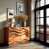 Modern Accent Sideboard in Natural Solid Wood with Flowing Relief Design - ArborisWood - 11