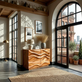 Modern Accent Sideboard in Natural Solid Wood with Flowing Relief Design - ArborisWood - 2