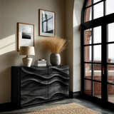 Modern Accent Sideboard in Natural Solid Wood with Flowing Relief Design - ArborisWood - 9