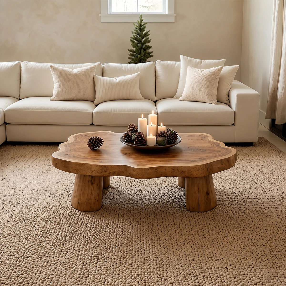 Rustic Coffee Table – Solid Wood Freeform Design for Cozy Interiors