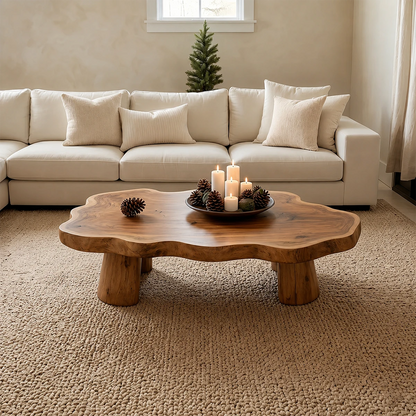 Rustic Coffee Table – Solid Wood Freeform Design for Cozy Interiors