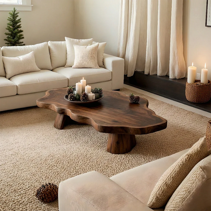 Contemporary walnut coffee table with smooth corner top