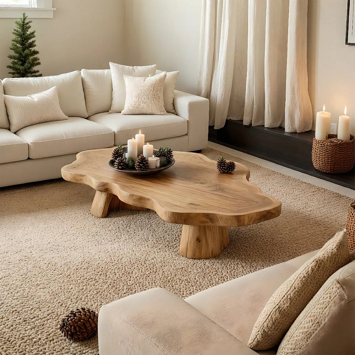 Oak coffee table with curved edges and clean form