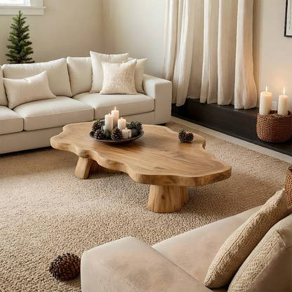 Oak coffee table with curved edges and clean form