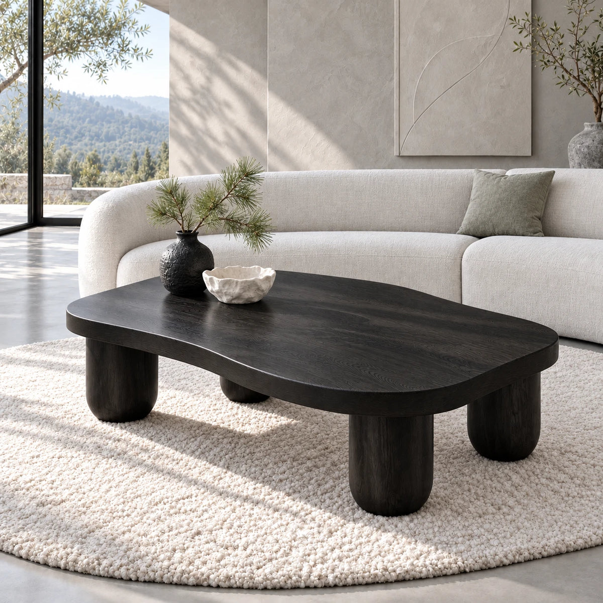 Modern Coffee Table with Free-Form Pebble Slab Top on Four Stout Peg Legs - Arboriswood - 10