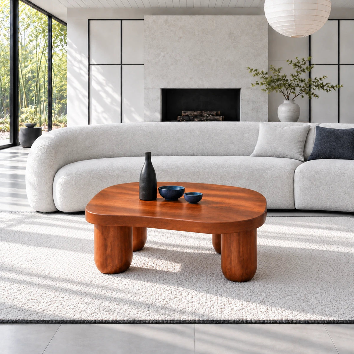 Modern Coffee Table with Free-Form Pebble Slab Top on Four Stout Peg Legs - Arboriswood - 11