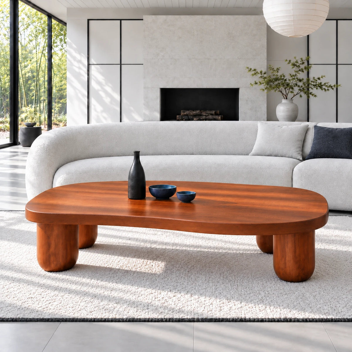 Modern Coffee Table with Free-Form Pebble Slab Top on Four Stout Peg Legs - Arboriswood - 13
