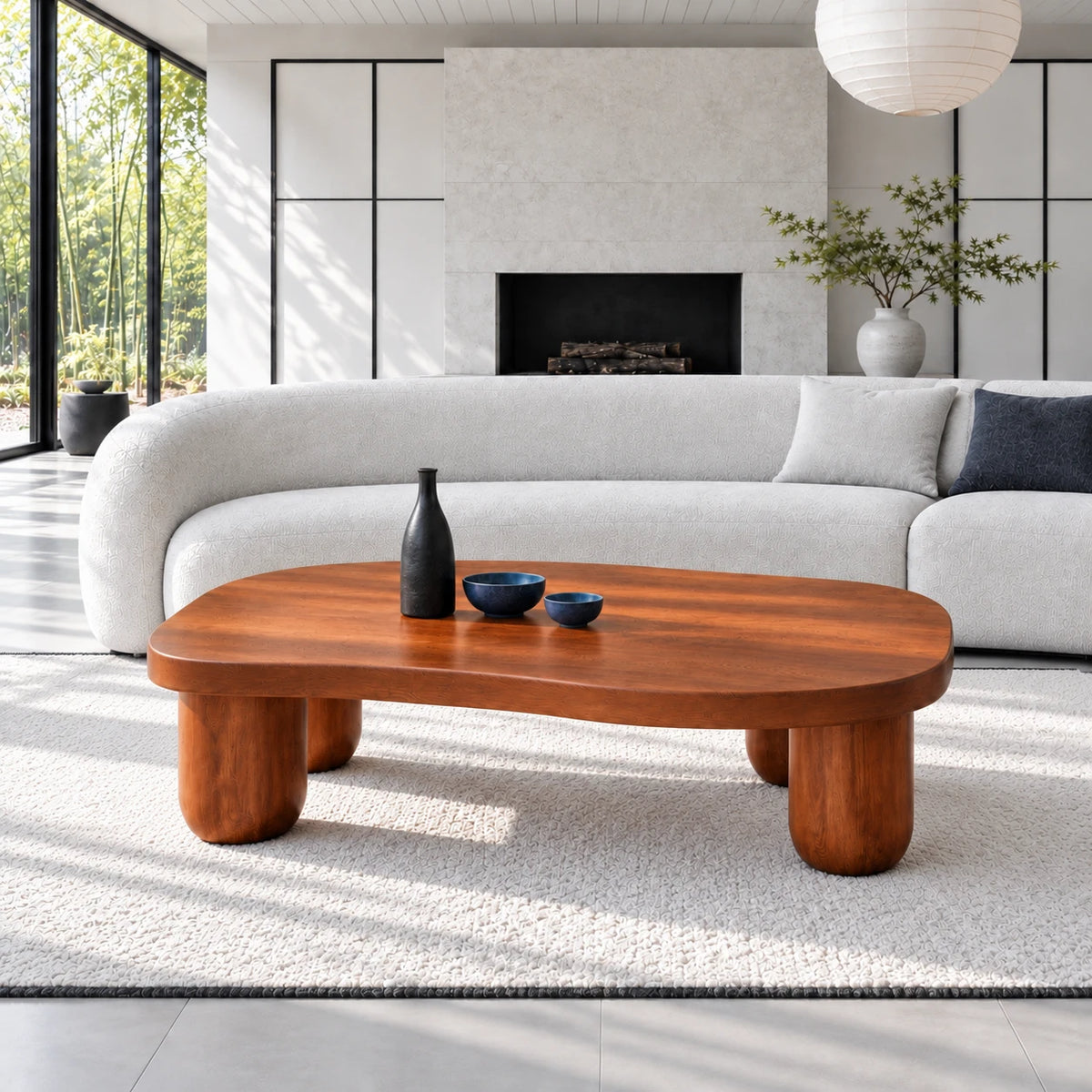 Modern Coffee Table with Free-Form Pebble Slab Top on Four Stout Peg Legs - Arboriswood - 2