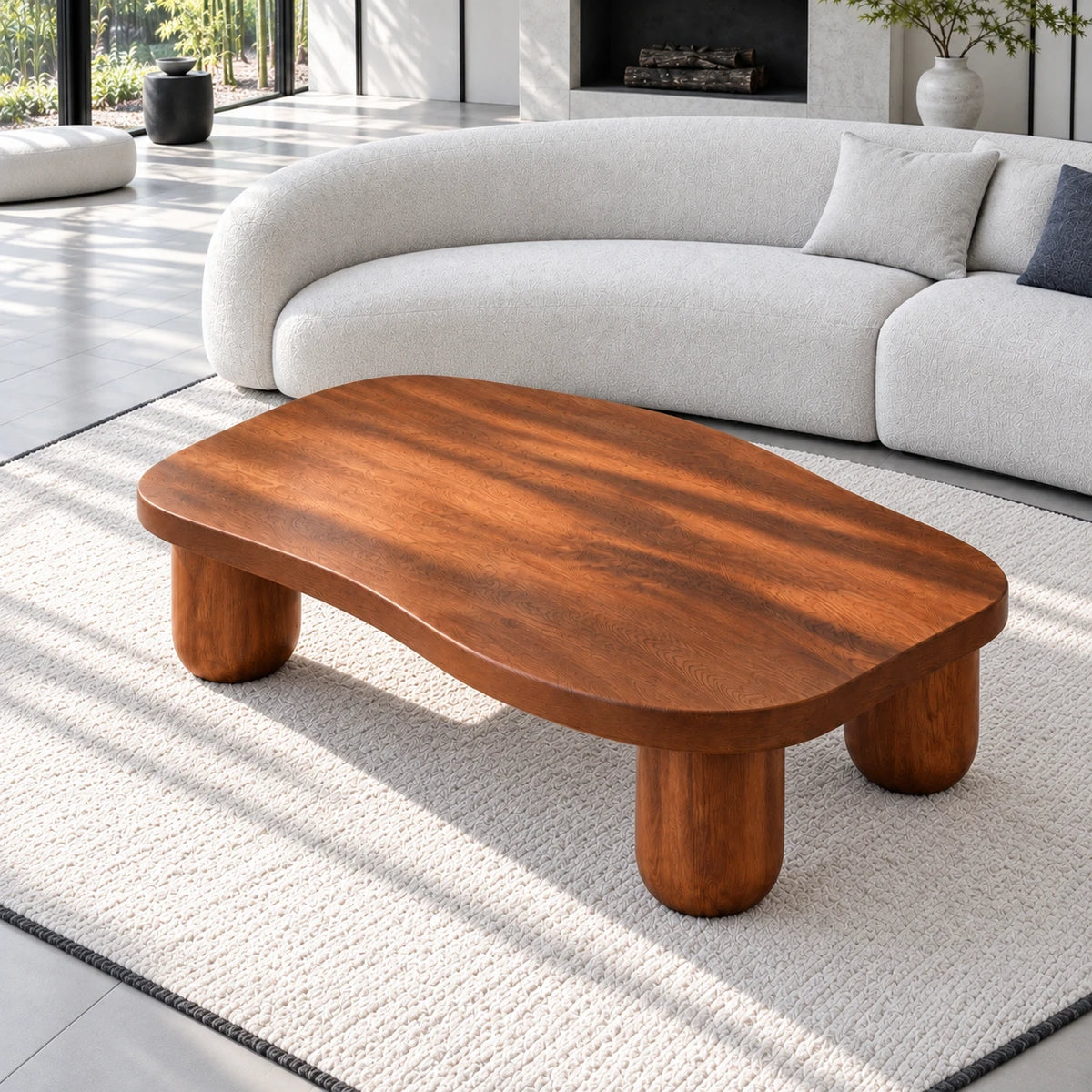 Modern Coffee Table with Free-Form Pebble Slab Top on Four Stout Peg Legs - Arboriswood - 5