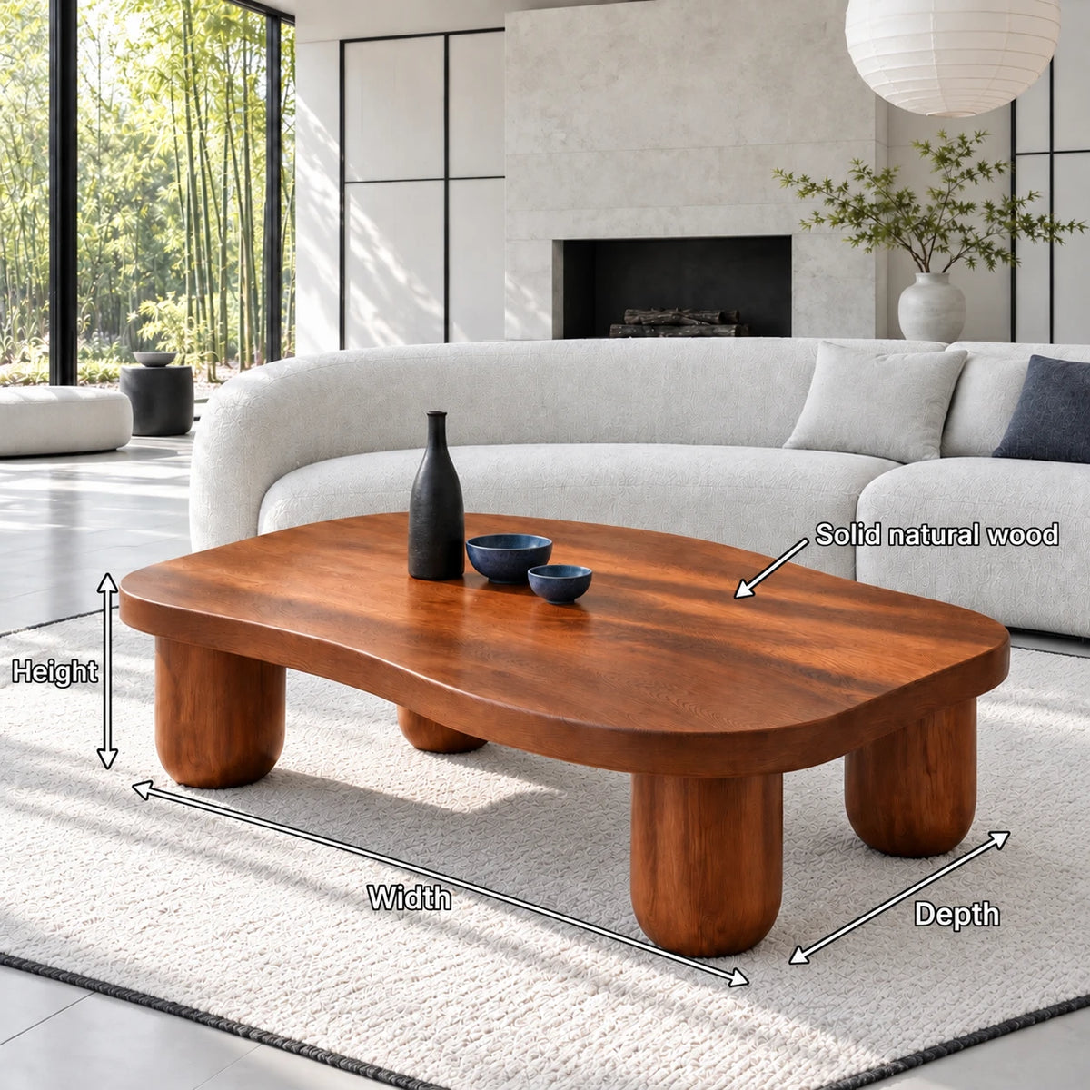 Modern Coffee Table with Free-Form Pebble Slab Top on Four Stout Peg Legs - Arboriswood - 7