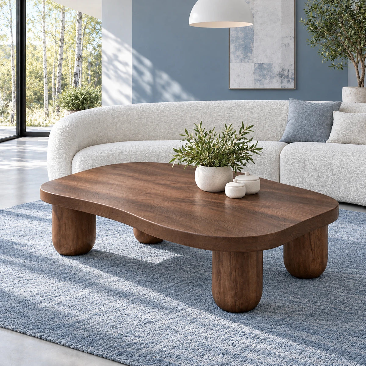 Modern Coffee Table with Free-Form Pebble Slab Top on Four Stout Peg Legs - Arboriswood - 8