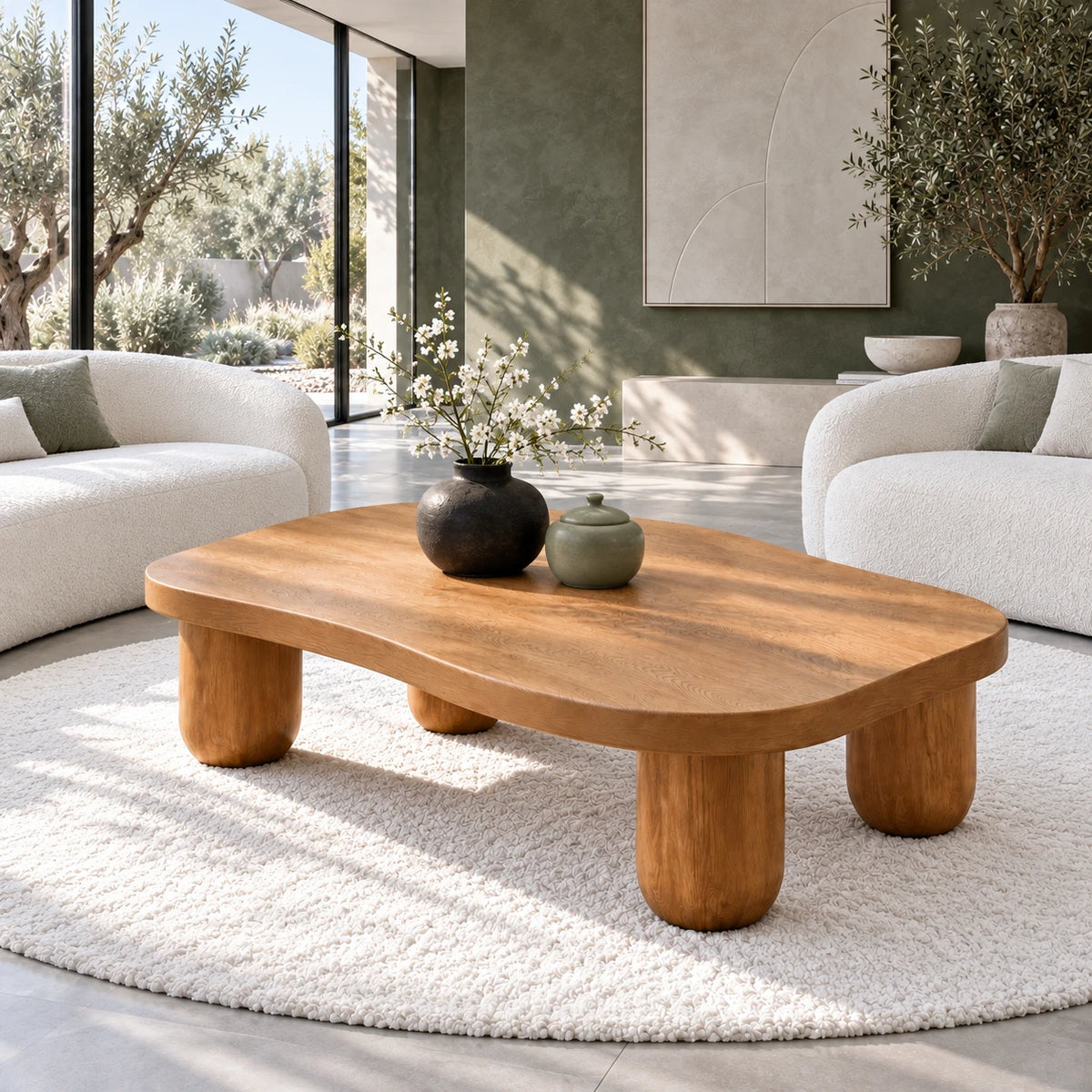 Modern Coffee Table with Free-Form Pebble Slab Top on Four Stout Peg Legs - Arboriswood - 9