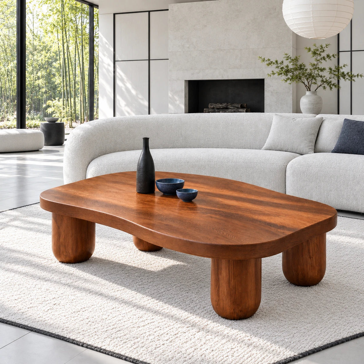 Modern Coffee Table with Free-Form Pebble Slab Top on Four Stout Peg Legs - Arboriswood