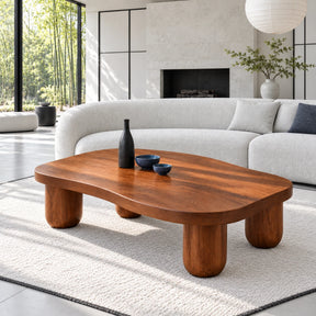 Modern Coffee Table with Free-Form Pebble Slab Top on Four Stout Peg Legs - Arboriswood