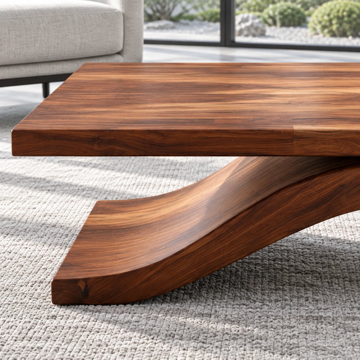 Modern Coffee Table with Live-Edge Slab Top on Single Arched Sweep Base - Arboriswood - 4
