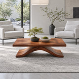 Modern Coffee Table with Live-Edge Slab Top on Single Arched Sweep Base