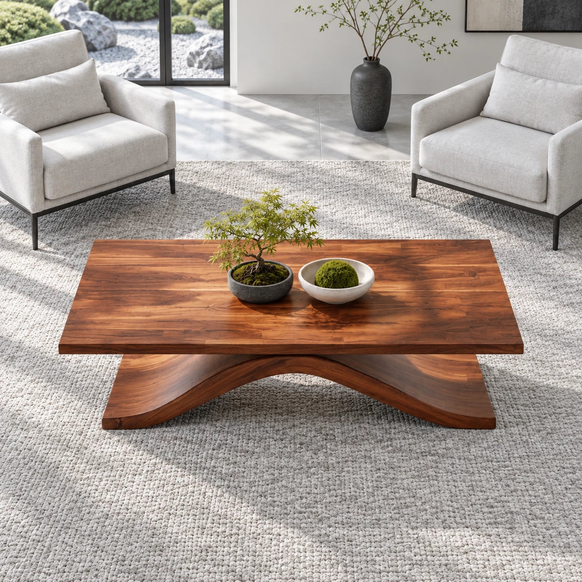 Modern Coffee Table with Live-Edge Slab Top on Single Arched Sweep Base - Arboriswood - 5