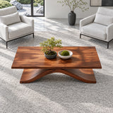 Modern Coffee Table with Live-Edge Slab Top on Single Arched Sweep Base - Arboriswood - 5