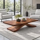 Modern Coffee Table with Live-Edge Slab Top on Single Arched Sweep Base - Arboriswood - 6