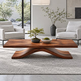 Modern Coffee Table with Live-Edge Slab Top on Single Arched Sweep Base
