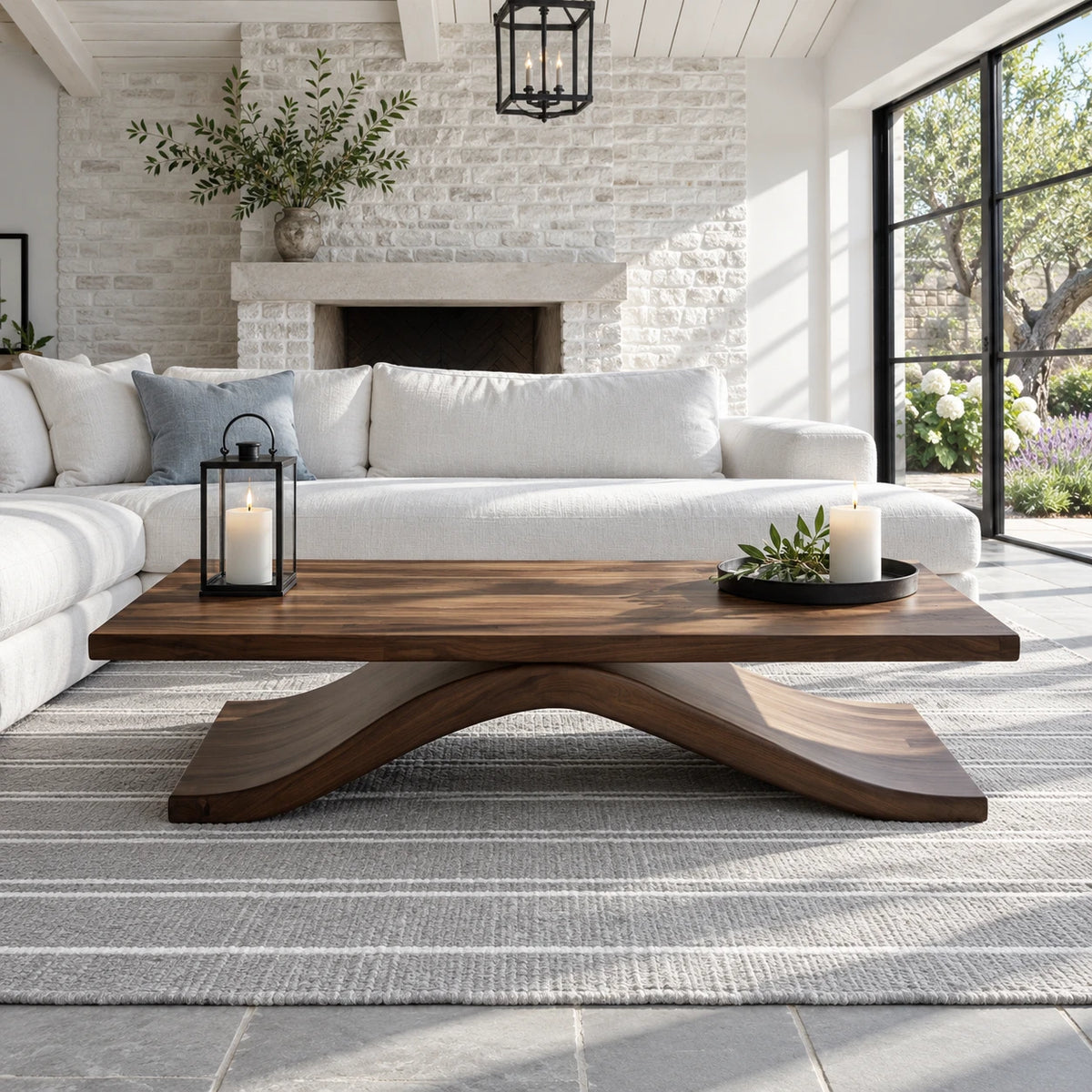 Modern Coffee Table with Live-Edge Slab Top on Single Arched Sweep Base - Arboriswood - 8