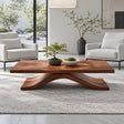 Modern Coffee Table with Live-Edge Slab Top on Single Arched Sweep Base - Arboriswood