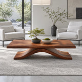 Modern Coffee Table with Live-Edge Slab Top on Single Arched Sweep Base - Arboriswood