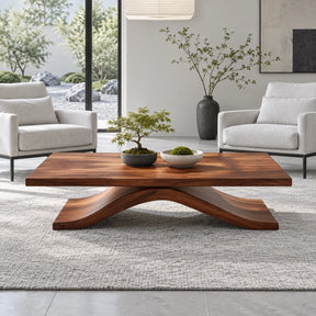 Modern Coffee Table with Live-Edge Slab Top on Single Arched Sweep Base - Arboriswood