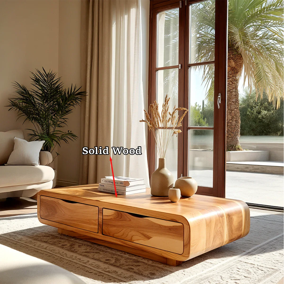 Modern Coffee Table with Storage Drawers – Natural Wood Center Table for Living Room - ArborisWood - 10